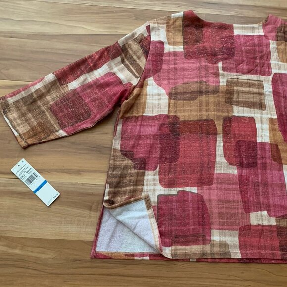 Alfred Dunner Mulberry Street 3/4 Sleeve Red Gold Multicolor Metallic XL Top NWT - Picture 7 of 11